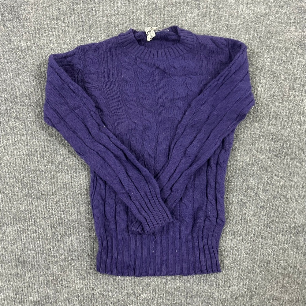 Macy's Sweater Womens Size S Purple Wool Cable Knit Vintage Crewneck Long Sleeve